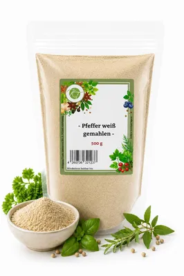Produktbild von K T 500 g Pfeffer weiß gemahlen Pfeffer Pulver weiß - 1A Qualität, KI-generiertes Bild