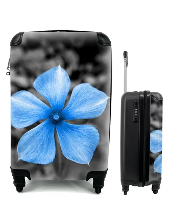 Produktbild von MuchoWow® Koffer Handgepäck Trolley Rollkoffer Kleine Reisekoffer mit 4 Rollen - Blumen - Blau - Schwarz - Weiß - Cabin Size < 55x40x23 cm & 55x40x20 cm - Fotokoffer - Kabinenkoffer - Boardgepäck - Reise-Box - Reisekoffer - Reisegepäck - Koffer mit Bild - Trolley für Kinder
