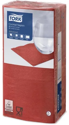 Zdjęcie produktu dla Serwetki koktajlowe Tork, czerwone, 2-warstwowe, składane 1/4, 200 szt.