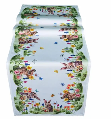 Produktbild von Tischdecke Tischläufer Druck Osterhase Blumenwiese Ostern 40 x 140 cm