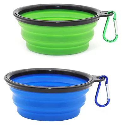 Immagine prodotto di Ciotola pieghevole per cani, 350 ml, blu/verde, in silicone, portatile