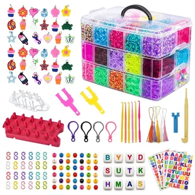 Produktbild von Elastische Gummibänder für Loom-Armbänder – Loom-Webset – 15.000 Gummibänder – 25 Farben – Mit Aufbewahrungsbox