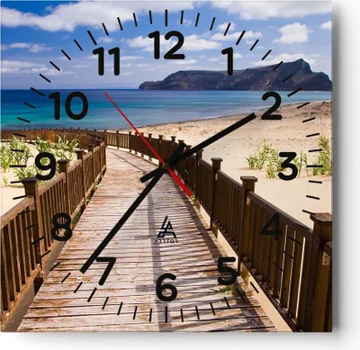 Produktbild von Wanduhr - Quadrat - Glasuhr - Ozean Strand Sand Ufer - 40x40cm - Schleichendes Uhrwerk - Lautlos - zum Aufhängen bereit - Dekoration Modern - Wanddekoration aus Glas - C4AC40x40-2544