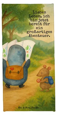 Produktbild von Mr. & Mrs. Panda Handtuch Pinguin & Maus Wanderer Design - Weiß - Geschenk, Wandern, Badehandtuch, Strandtuch, Reisehandtuch, Abenteuer, Ausflug, frottierhandtuch