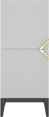 Produktbild von Demi High 2D Kommode Mit Gefrästen Fronten / Massive Buche / Highboard Mit Dekorativen Fronten Und Goldgriffen / 50/120 Cm / Schwarze beine / Weiß