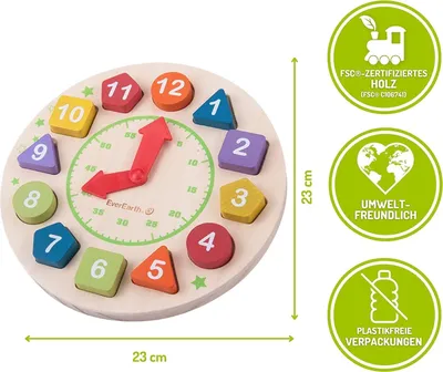 Produktbild von EverEarth Kinderuhr aus Holz – Lernuhr zur spielerischen Zeitvermittlung - EE33729