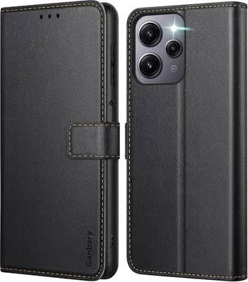 Zdjęcie produktu dla Etui na telefon Xiaomi Redmi 12 4G skórzane czarne z gniazdami na karty i funkcją podstawki