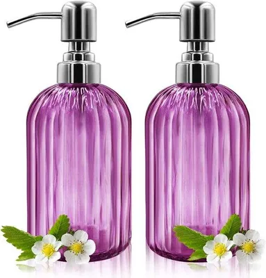 Obrázek produktu pro Skleněné dávkovače mýdla, 2 ks, 400 ml, nerezové pumpičky, sada