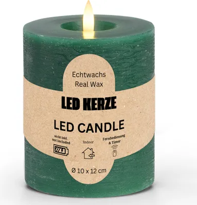Image de Bougie LED en cire, flamme vacillante, Ø 10x12 cm, vert