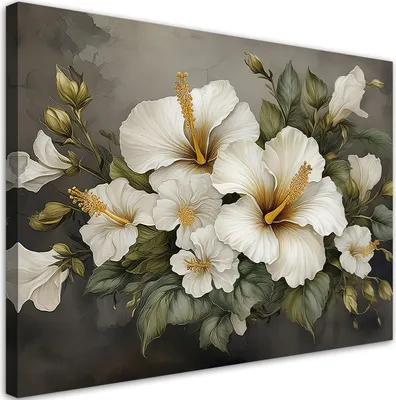 Image de Toile « Fleur d'hibiscus blanche » 120 x 80 Feeby Blanc Image pour le mur, prête à être accrochée