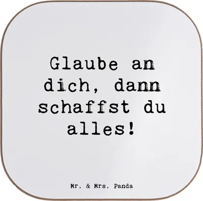 Produktbild von Mr. & Mrs. Panda Tassenuntersetzer Spruch Angst überwinden - Weiß - Geschenk, Tassen Untersetzer, Tischuntersetzer, Vertrauem, Coaster, Inspiration, Glas, Glaube an dich