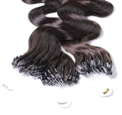 Immagine prodotto di hair2heart Microring Extended capelli umani ondulati - 25 ciocche 1g 60cm 4/0 marrone medio
