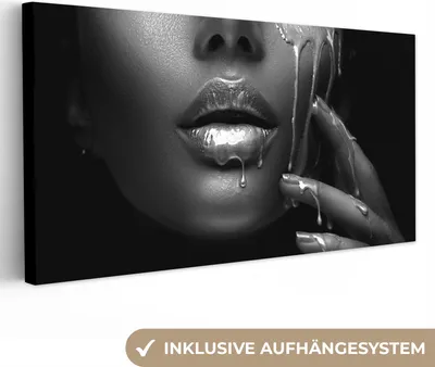 Produktbild von MuchoWow® - Leinwandbilder - Gold - Frau - Farbe - Lippen - Luxus, Wandbild, Wanddeko Bilder Wohnzimmer, 40x20 cm