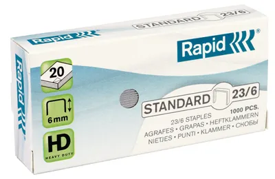 Produktbild von Rapid 23/6, Klammerpack, 6 mm, 1000 Heftklammern, 23/6, Edelstahl, 20 Blätter