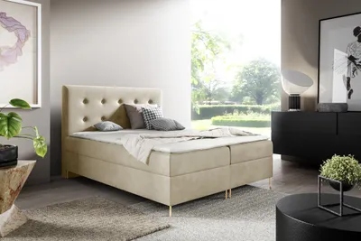 Produktbild von Sofello Bett 200 x 200 cm 2x Sockel für TOPPER Bett 5 cm  Hohe Beine in beige Veloursgold
