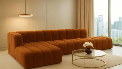 Productafbeelding van Kaiser Möbel hoekbank GRAND L, met voetenbankje, bekleding: stof Salvador, bruin, links