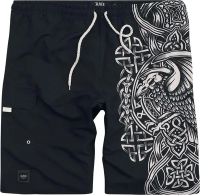 Produktbild von Black Premium by EMP Herren schwarze Badeshorts mit keltisch anmutendem Raben-Print S