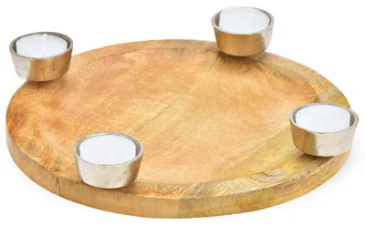 Produktbild von Holz Deko-Schale als Teelichthalter Kerzen-Halter natur silber 20 cm