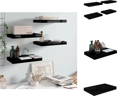 Obrázok produktu pre vidaXL Plávajúce police 4 ks. Vysoko lesklá čierna 40x23x3,8 cm MDF - Nástenné police