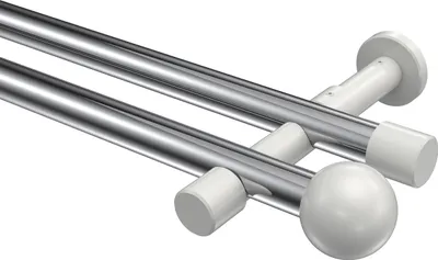 Produktbild von Interdeco Gardinenstange / Vorhangstange Chrom / Weiß, Typ Prestige Luino (Kugel) ohne Ringe, 20 mm Ø 2-läufig, 400 cm