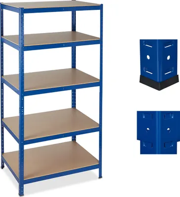 Produktbild von 2 x Schwerlastregal, 5 Ebenen, Traglast 1325 kg, Steckregal Keller, Garage, Werkstatt, HxBxT 180x90x60, Metall/MDF, blau