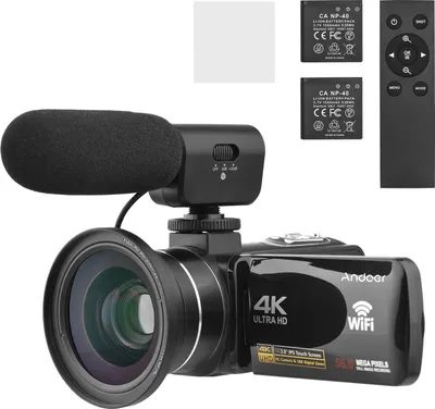 Produktbild von Andoer 4K-Digitalvideokamera, WiFi-Camcorder, DV-Recorder, 56 MP, 18-facher Digitalzoom, 3,0-Zoll-IPS-Touchscreen, unterstuetzt Gesichtserkennung, IR-Nachtsicht, Anti-Verwacklung, mit 2 Batterien + Fernbedienung + Tragetasche + externes Mikrofon + 0,39-faches Weitwinkelobjektiv