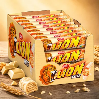 Immagine prodotto di Confezione da 24 barrette Nestlé Lion White, peso netto di 42g per barretta