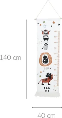 Zdjęcie produktu dla Miarka wzrostu na ścianę płócienna z frędzlami, do 160 cm wzrostu, 40 x 140 cm