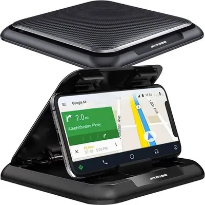 Produktbild von Xtrobb Telefonhalterung für Smartphones (3-7 Zoll), ABS, PC, Silikon, schwarz/silber, 13.5x13.5x2 cm, mit Neigungswinkelverstellung, selbstklebende Basis, Telefonschutz, für Auto & Schreibtisch, blockiert nicht das Sichtfeld, auch mit Handyhülle, für glatte, strukturierte & leicht gewölbte Oberflächen