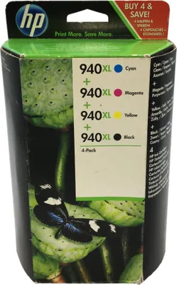 Zdjęcie produktu dla HP 940XL, Wysoka (XL) wydajność, Czarny, Cyjan, Purpurowy, Żółty, Tusz na bazie pigmentu, Tusz na bazie pigmentu, 4 szt., Multipak