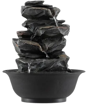 Produktbild von KOMFOTTEU Zimmerbrunnen, Springbrunnen mit LED-Beleuchtung, Wasserbrunnen mit Steinoptik, kleiner Zierbrunnen, Tischbrunnen mit Basis, Zen Kaskadenbrunnen, 21,5 x 21,5 x 26 cm