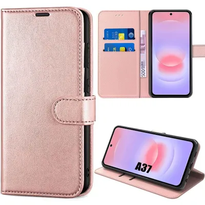 Image de Coque pour Samsung Galaxy A37 5G, Protection Rabat Anti-Rayures Antichoc Synthécuir Rose