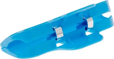 A blue plastic tool with silver metal components, isolated on a white background.