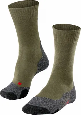 Image de Chaussettes de randonnée FALKE pour homme - TK2 Explore, rembourrage moyen, mélange de Laine, vert olive, pointures 39-41