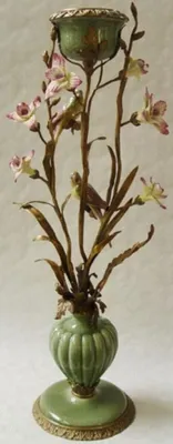 Image de Casa Padrino Bougeoir Art Nouveau avec fleurs et oiseaux décoratifs Multicolore / Laiton H. 64 cm - Accessoires Déco Baroque & Art Nouveau