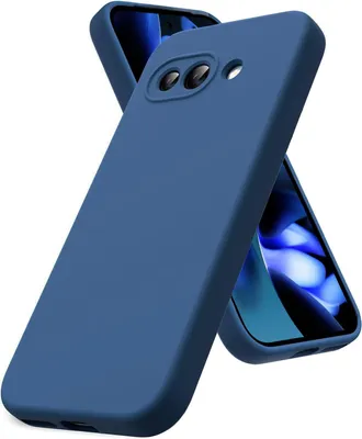 A blue phone case is shown in a studio shot, with another phone visible in the background.