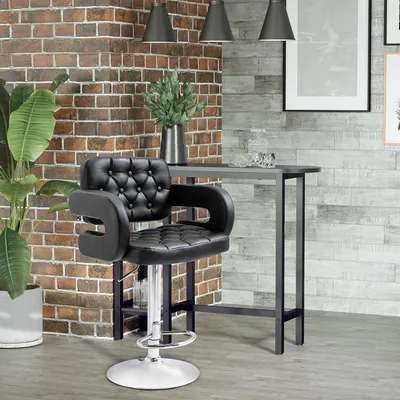 Produktbild von Barhocker höhenverstellbar 360° drehbar, Barstuhl mit Rückenlehne, Tresenhocker PolyurethanKunstleder Metallgestell, Schwarz | 61x50x93-113 cm | 12 kg