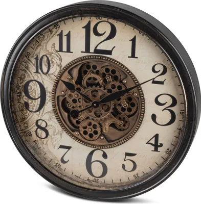 Produktbild von formano Moderne Wanduhr mit Beweglichen Zahnrädern 65 cm Metall Clock Antik-Sytle