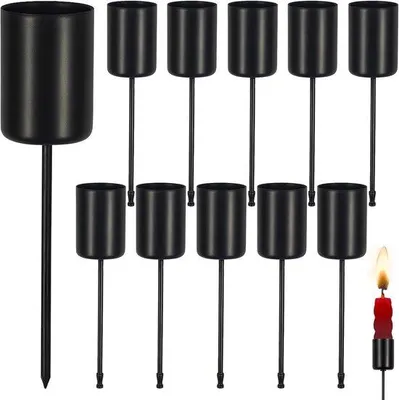 Produktbild von Famanu Adventskerzenhalter Set von 10 – Metallische Stabkerzenhalter – Für Weihnachts- und Tischdekoration – Schwarz