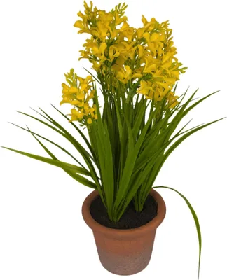 Produktbild von Künstliche Frühlingsblume im Topf wie echt, Frühlingsdeko & Osterdeko Innen & Außen, Kunstblumen Forsythie, Blumen Gesteck Ostern Gelb