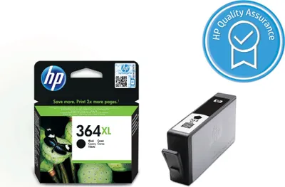 An HP ink cartridge packaging and an ink cartridge.