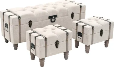 Immagine prodotto di The Living Store Set di panche portaoggetti 3 pezzi in legno massiccio e acciaio 112x37x45 cm