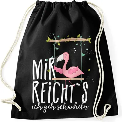 Produktbild von Turnbeutel Flamingo Mir reichts ich geh schaukeln Sprüche Spruch Moonworks® schwarz unisize