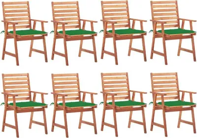 Image de Chaises à manger d'extérieur lot de 8 et coussins Acacia massif