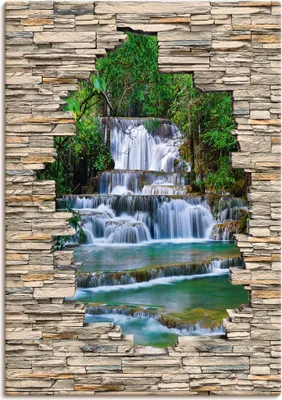 Produktbild von ARTland Leinwandbild Tiefen Wald Wasserfall Stein Mauer Blick Größe: 70x100 cm