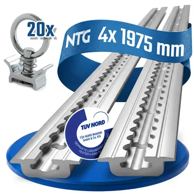 Produktbild von Airlineschiene Zurrschiene 4 x 2 m 2 Meter zum Einlassen, 20 x Fitting Alu