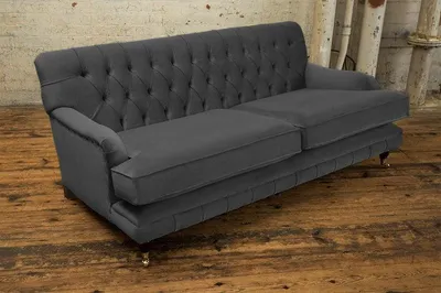 Image de Canapé Chesterfield Gris, revêtement en tissu, 3 places, ensemble de canapés