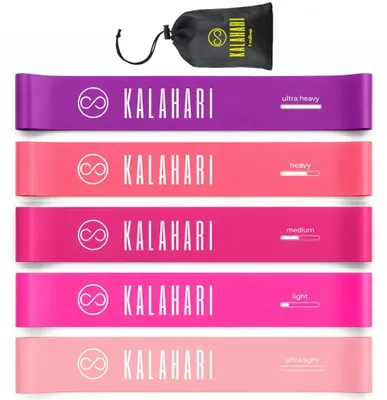 Imagen del producto de Conjunto de 5 bandas de resistencia con libro electrónico de ejercicios y bolsa – Bandas elásticas para fitness, ideales para entrenamiento de fuerza
