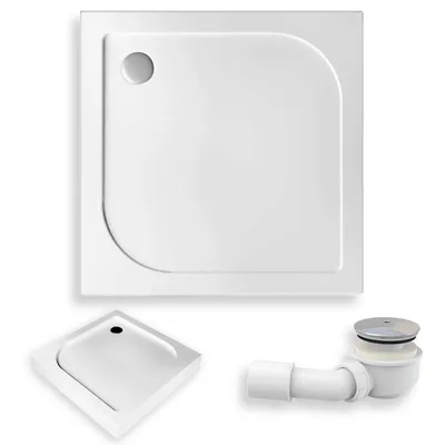 Zdjęcie produktu dla Brodzik Kompaktowy Prysznicowy Kwadratowy 80x80x14 Akrylowy, Gładki | w zestawie - Syfon, odpływ ⌀50 mm + nogi (stelaż) | BADLAND TENOR