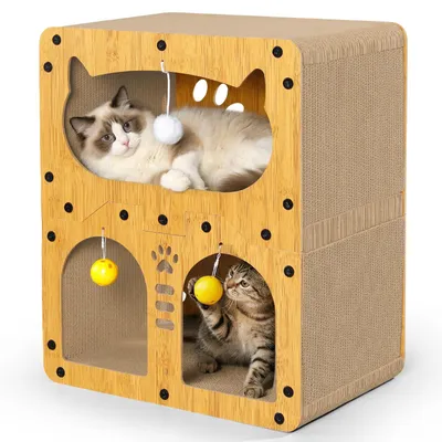 Produktbild von Gimars Kratzbrett Katzenhaus aus Pappe für Katzen, für Wohnungskatzen zum Kratze